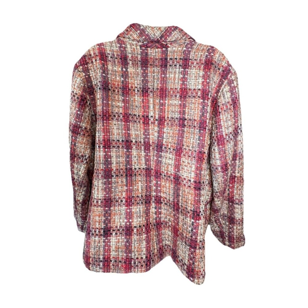 Vtg Midnight Velvet Tweed Plaid Blazer Jacket Women's 18W Orange Burgundy Autumn - Picture 2 of 5